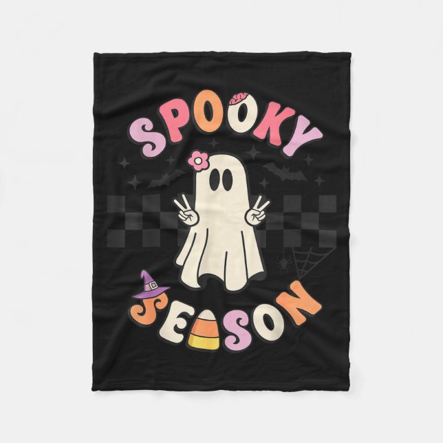 Soky Season Retro Happy Halloween Ghost Women Todd Fleece Blanket (Front)