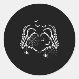 Soky Skeleton Hands Heart Sign Halloween Vibes Wom Classic Round Sticker
