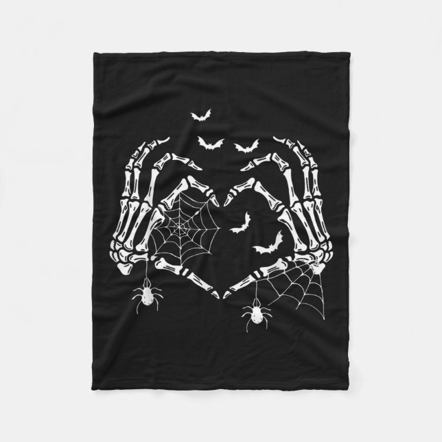 Soky Skeleton Hands Heart Sign Halloween Vibes Wom Fleece Blanket (Front)