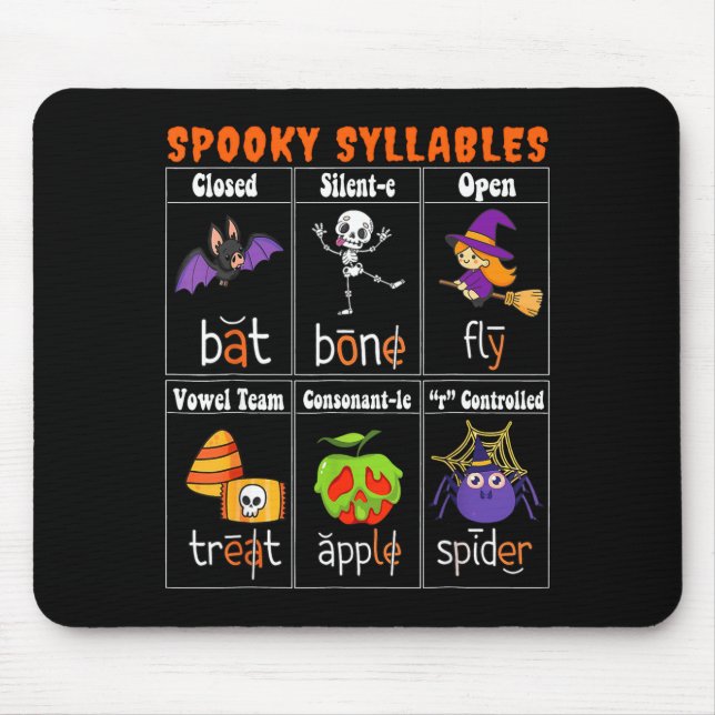 Soky Syllables Funny Halloween Educational Teacher Mouse Pad (Front)