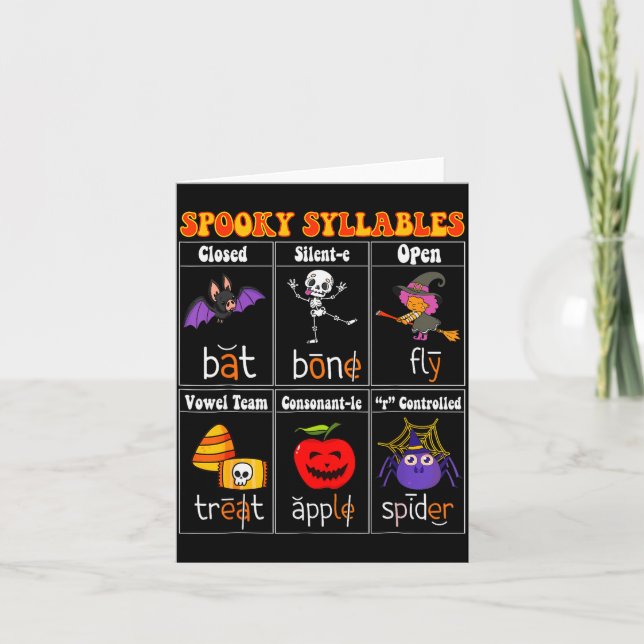 Soky Syllables Teacher Funny Halloween Educational Card (Front)