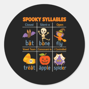 Soky Syllables Teacher Funny Halloween Educational Classic Round Sticker