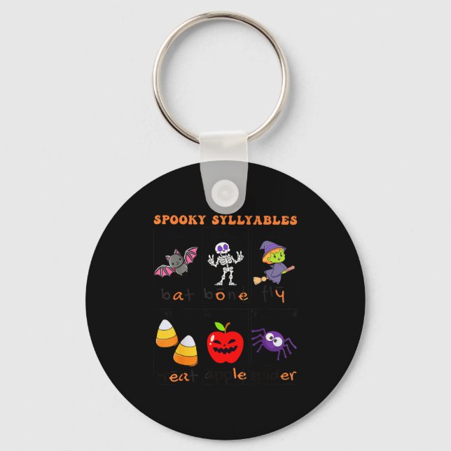 Soky Syllables Teacher Funny Halloween Educational Key Ring (Front)