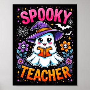 Soky Teacher Cute Ghost Reading Book Funny Hallo  Poster