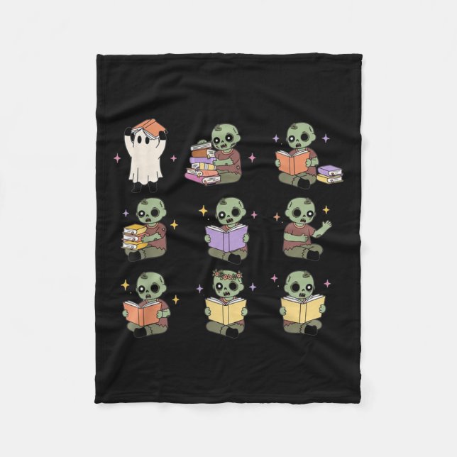 Soky Teacher Halloween Ghost And Zombie Reading Bo Fleece Blanket (Front)