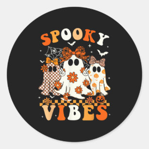 Soky Vibes Ghost Retro Groovy Halloween Women Girl Classic Round Sticker