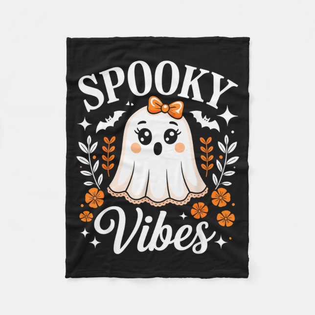 Soky Vibes Ghost Retro Groovy Halloween Women Girl Fleece Blanket (Front)