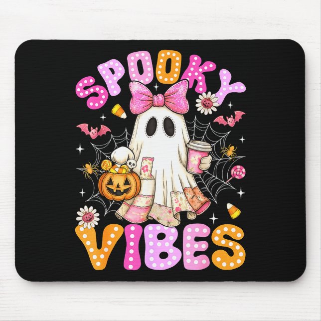 Soky Vibes Ghost Retro Groovy Halloween Women Girl Mouse Pad (Front)