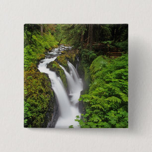Sol Duc Falls in Olympic National Park in 15 Cm Square Badge