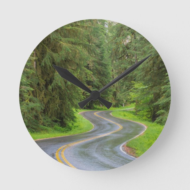 Sol Duc River Road through forest Round Clock (Front)