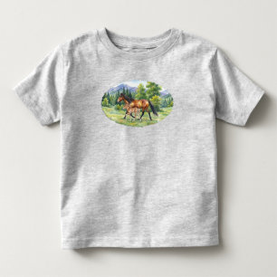 Sola Icelandic Horse and Foal in Mountain Meadow P Toddler T-Shirt