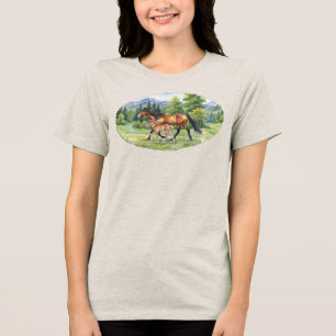 Sola Icelandic Horse and Foal in Mountain Meadow P Tri-Blend Shirt