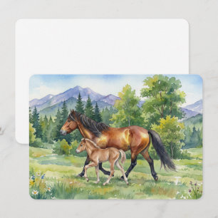 Sola Icelandic Horse and Foal in Mountain Meadow Thank You Card