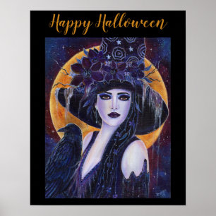 Solania Halloween Witch with Raven By Renee Lavoie Poster