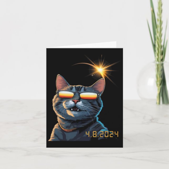 Solar 2024 Eclipse Cat Wearing Eclipse Glasses  Card (Front)