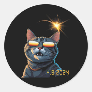 Solar 2024 Eclipse Cat Wearing Eclipse Glasses Classic Round Sticker