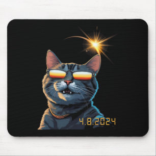 Solar 2024 Eclipse Cat Wearing Eclipse Glasses Mouse Pad