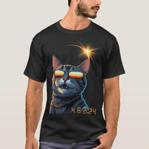 Solar 2024 Eclipse Cat Wearing Eclipse Glasses  T-Shirt