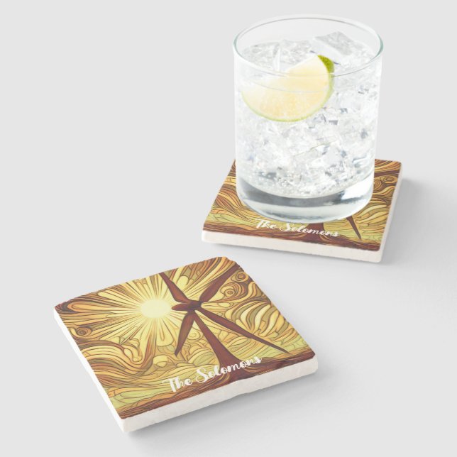 Solar and Wind Energy Stone Coaster (Side)