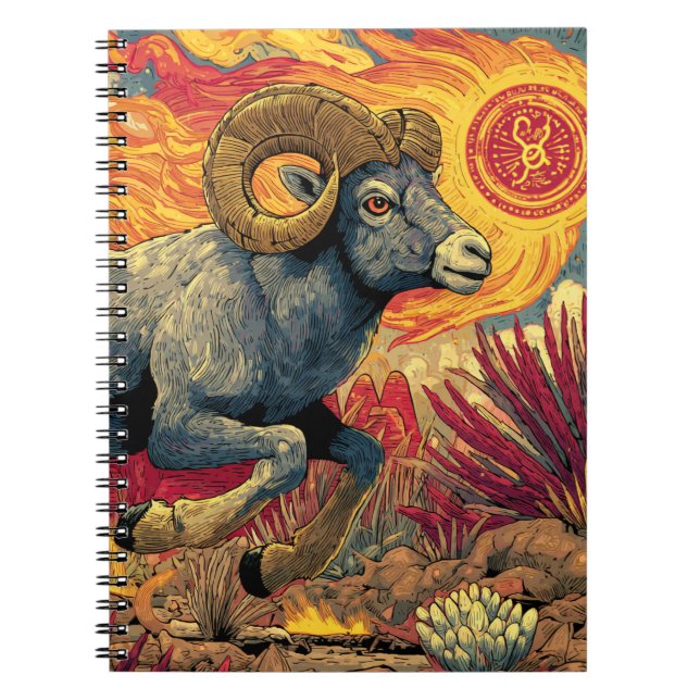Solar Aries Ram Zodiac Notebook (Front)