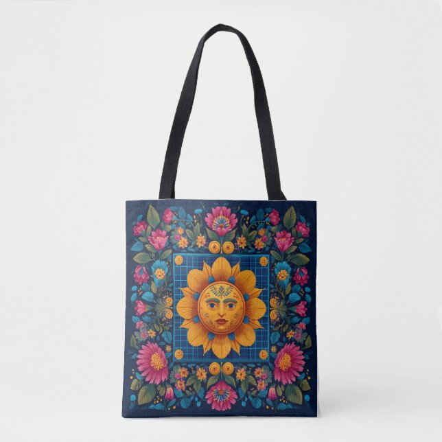 Solar Bloom - Folk Art Solarpunk Tote (Front)