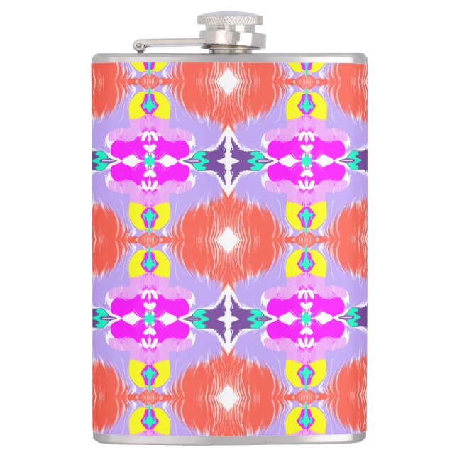 Solar Bloom Kaleidoscope Throw Pillow Hip Flask (Front)