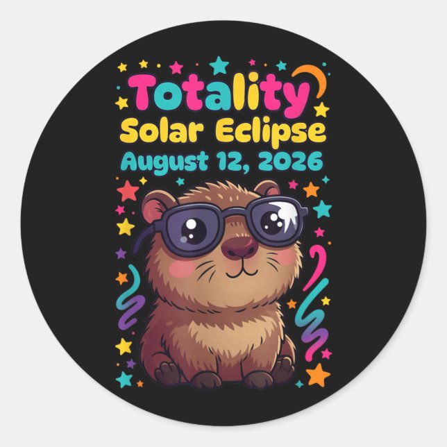 Solar Capybara Eclipse August 12 2026 Totality Classic Round Sticker (Front)