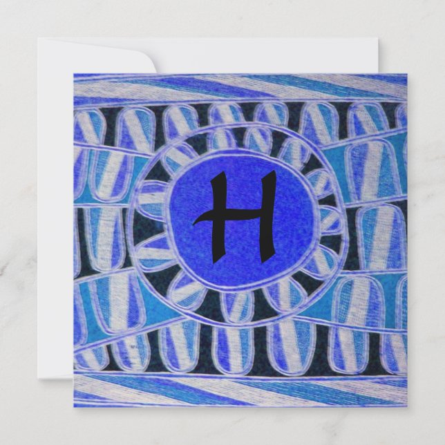 SOLAR CHAMPAGNE MONOGRAM, blue turquase black Invitation (Front)