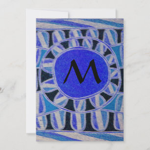 SOLAR CHAMPAGNE MONOGRAM, blue turquase black Invitation
