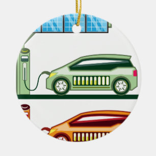 Solar Charging Station Electric Vehicle Ceramic Ornament