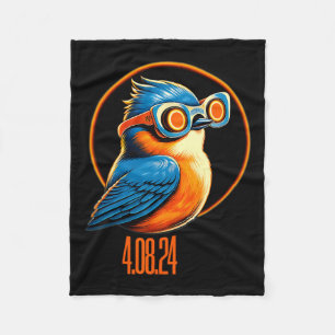 Solar Eclipse 04 08 2024 Eastern Bluebird Eclipse Fleece Blanket