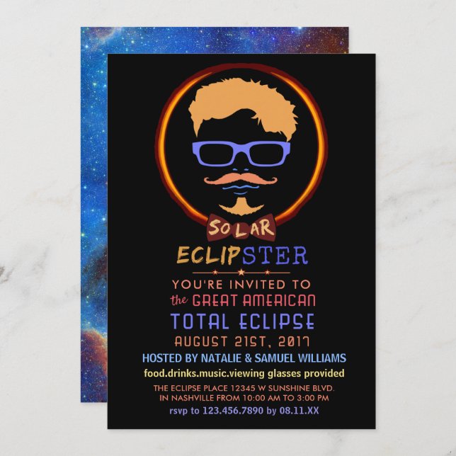 Solar Eclipse 2017 Viewing Party Funny Hipster Invitation (Front/Back)