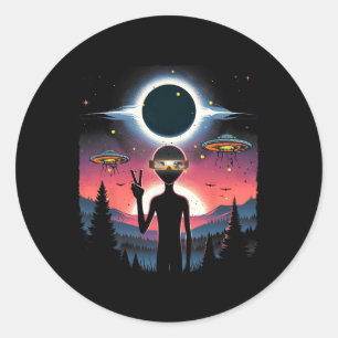 Solar Eclipse 2024 Alien April 8 America Totality Classic Round Sticker