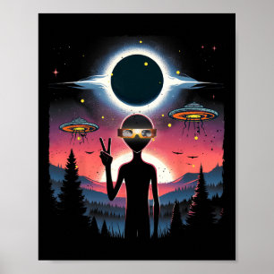 Solar Eclipse 2024 Alien April 8 America Totality Poster