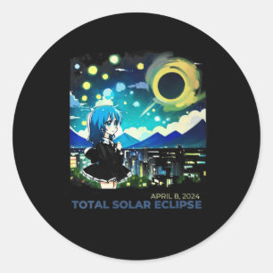 Solar Eclipse 2024 Anime Style Art Classic Round Sticker