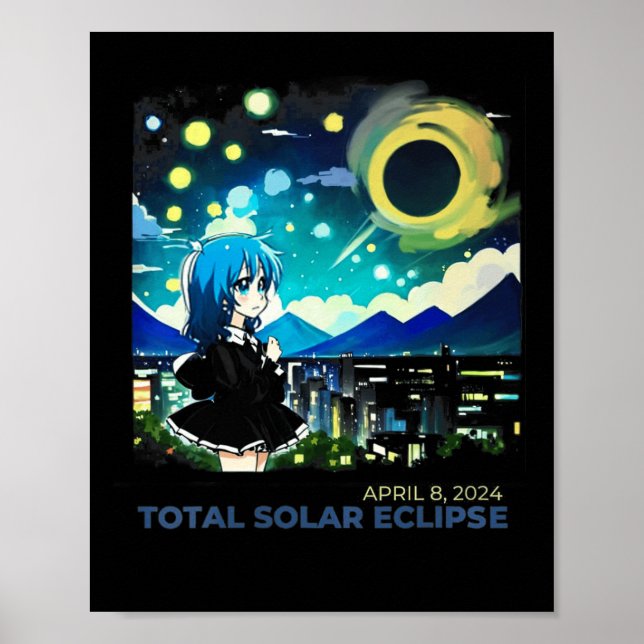Solar Eclipse 2024 Anime Style Art  Poster (Front)