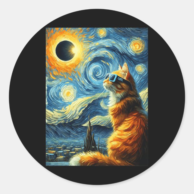 Solar Eclipse 2024 April 8 Cat Totality Solar Ecli Classic Round Sticker (Front)