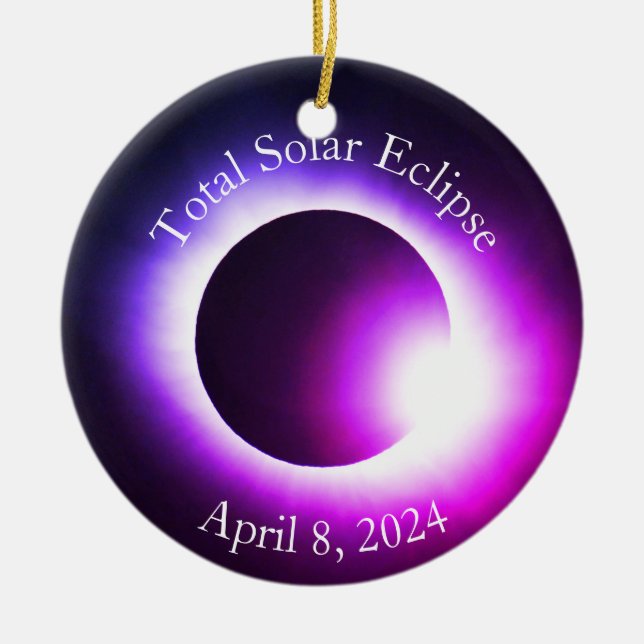 Solar eclipse 2024, April 8th Ceramic Ornament (Front)