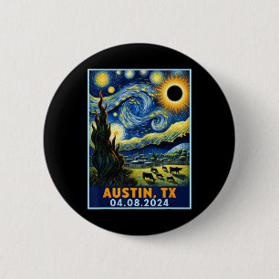 Solar Eclipse 2024 Austin Texas Van Gogh Starry Ni 6 Cm Round Badge