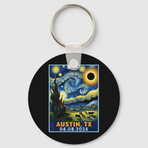 Solar Eclipse 2024 Austin Texas Van Gogh Starry Ni Key Ring