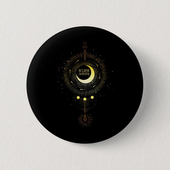 Solar Eclipse 2024 Boho Sun Moon Path Total Lunar  6 Cm Round Badge (Front)