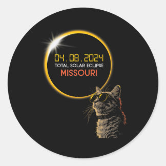 Solar Eclipse 2024 Cat Wearing Eclipse Glasses  Classic Round Sticker
