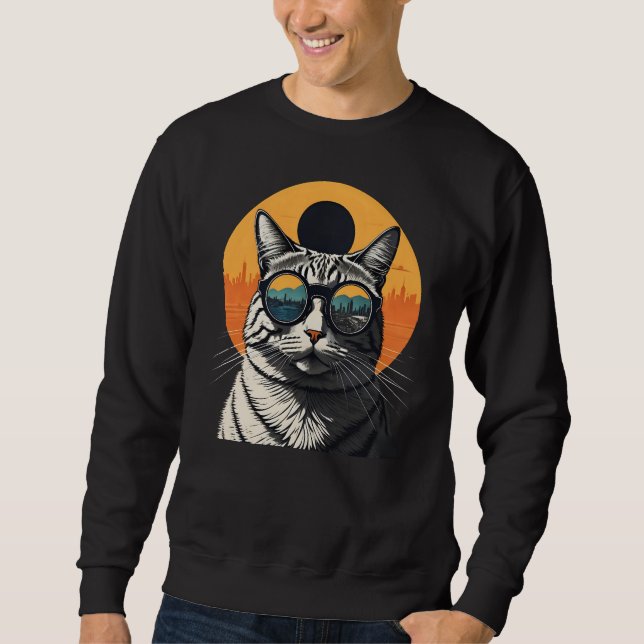 Solar Eclipse,2024 Cat Wearing Solar Eclips Glasse Sweatshirt (Front)