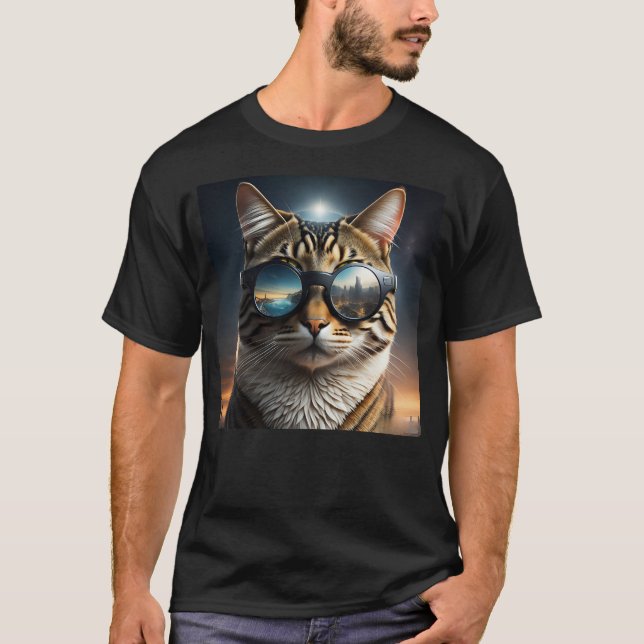 Solar Eclipse,2024 Cat Wearing Solar Eclips Glasse T-Shirt (Front)