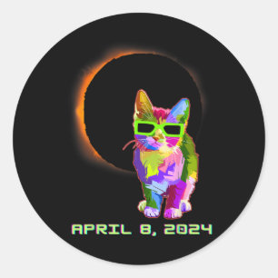 Solar Eclipse 2024 Cat Wearing Solar Eclipse Glass Classic Round Sticker