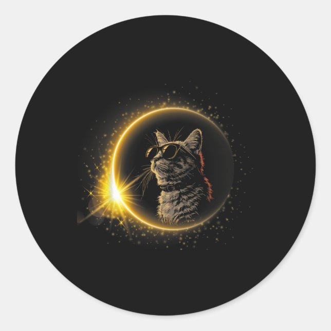 Solar Eclipse 2024 Cat Wearing Solar Eclipse Glass Classic Round Sticker (Front)
