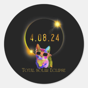Solar Eclipse 2024 Cat Wearing Solar Eclipse Glass Classic Round Sticker
