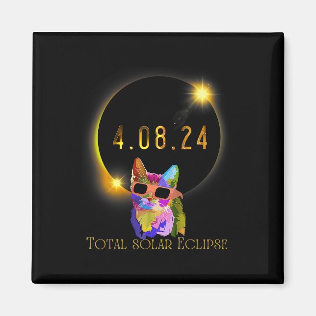 Solar Eclipse 2024 Cat Wearing Solar Eclipse Glass Magnet (Front)