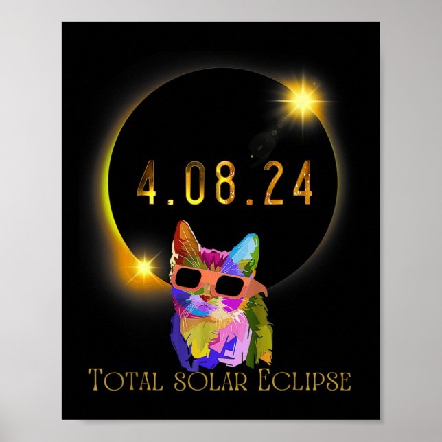 Solar Eclipse 2024 Cat Wearing Solar Eclipse Glass Poster (Front)