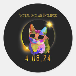 Solar Eclipse 2024 Cat Wearing Solar Eclipse Gles Classic Round Sticker
